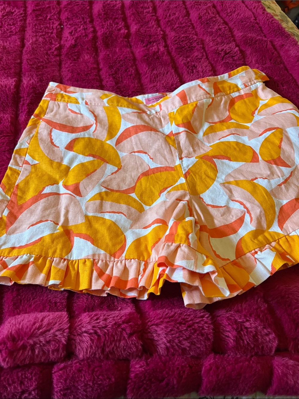 kate spade Yellow & Peach Ruffle-Hem Printed Shorts